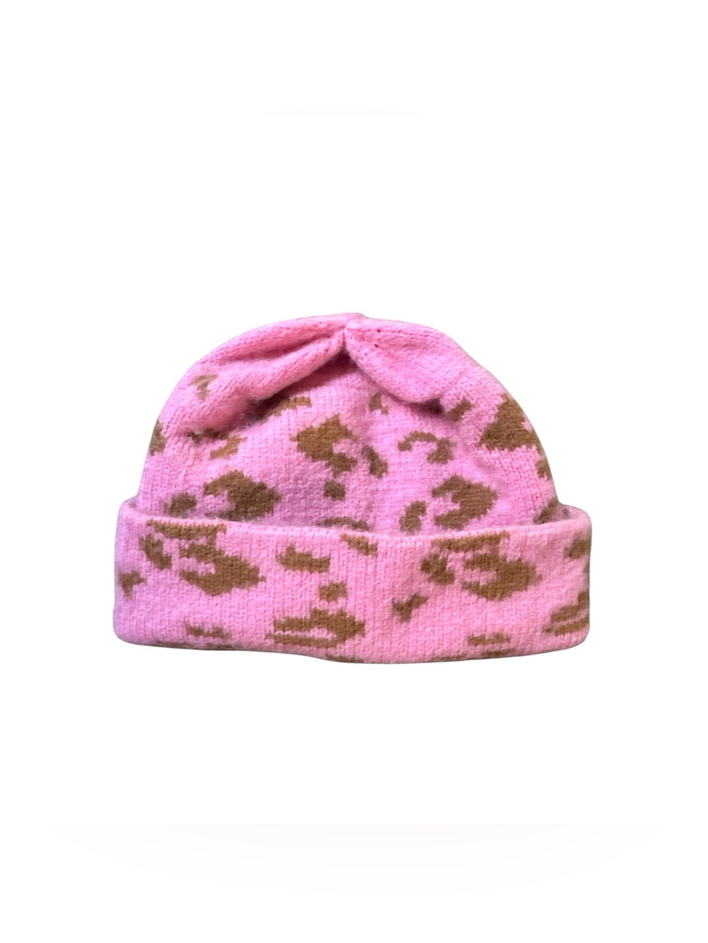 BCBG Pink Leopard Print Knit Beanie One Size Fits Most Adult Winter Hat Ski Snow